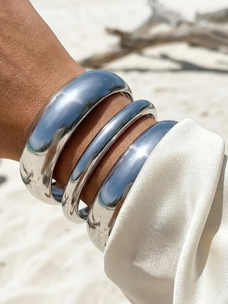 Chunky Silver Dome Bangle Bracelets